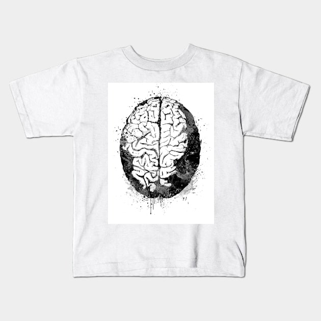 Human Brain Anatomy Black and White Kids T-Shirt by LotusGifts